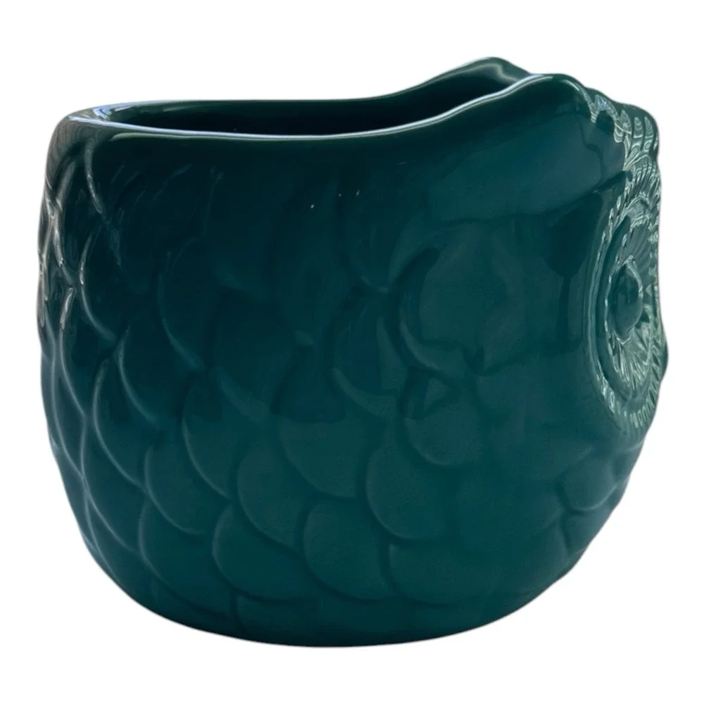 Ceramic  Owl Teal Turquoise Glazed  Cachepot Succulent Flower Pot Home Decor 4